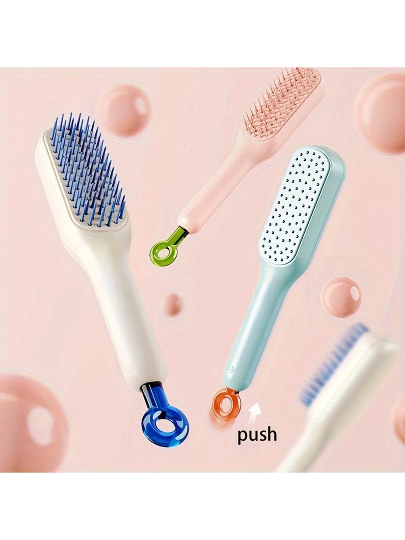 1pc Self-cleaning Hair Comb Anti Static Retractable One-pull Massage Brush Rotating Lifting Hairbrush Safety Airbag Combs Barber Variety store