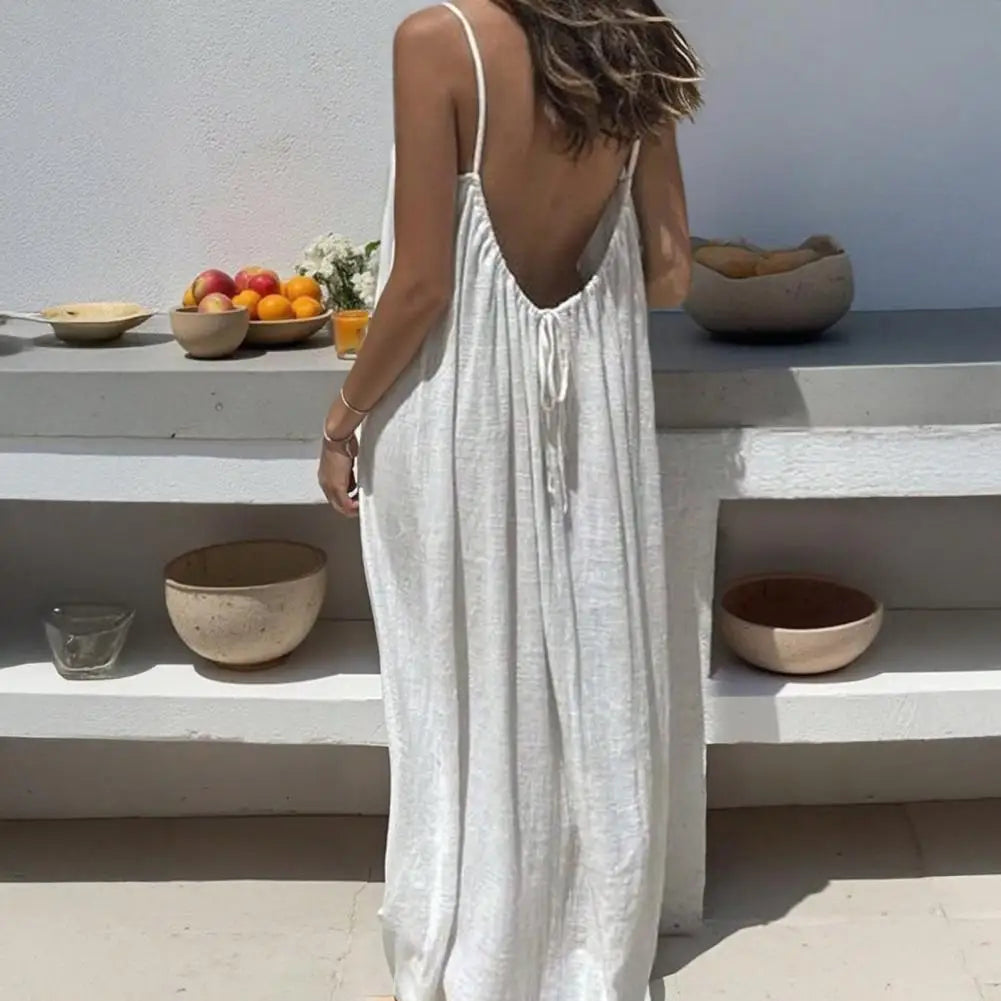 Backless Women's Cami Dress Summer Spaghetti Strap Sleeveless Boho Beach Maxi Dress Back Tie Vacation Long Sundress Women Dress Variety shop