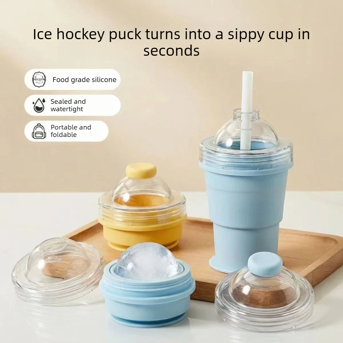 Portable Foldable Ice Ball Cup with Straw Food Grade Silicone Ice Mold variety store