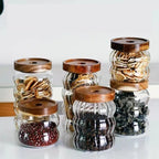Kitchen High Borosilicate Glass Sealed jar Canister Glass Container Wood Lid variety store