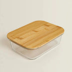 Glass Fresh-Keeping Box Heat-Resistant Bamboo Lid Microwave Oven Lunch Box Leakproof variety store