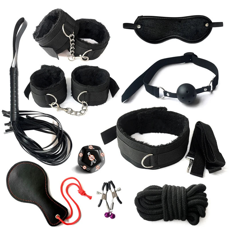 Bdsm Set Kits  Nylon Bondage for Couples Handcuffs Collar Nipple Clamps Whip Spanking Variety shop