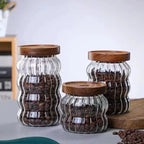 Kitchen High Borosilicate Glass Sealed jar Canister Glass Container Wood Lid variety store