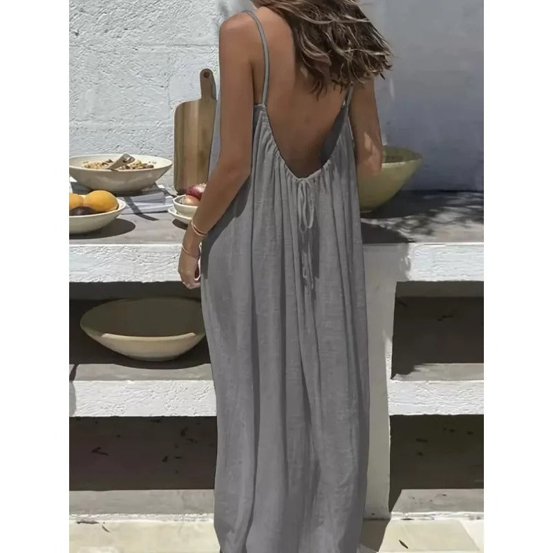 Women's Off-Shoulder Backless Loose Solid Color Dress European Fashion Variety shop
