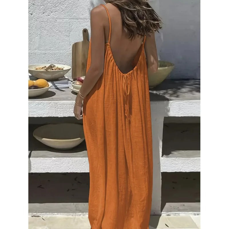 Women's Off-Shoulder Backless Loose Solid Color Dress European Fashion Variety shop