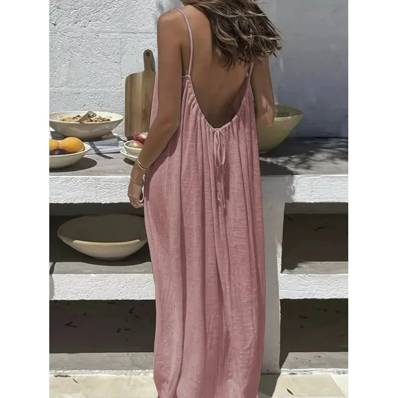Women's Off-Shoulder Backless Loose Solid Color Dress European Fashion Variety shop