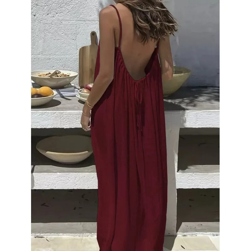 Women's Off-Shoulder Backless Loose Solid Color Dress European Fashion Variety shop