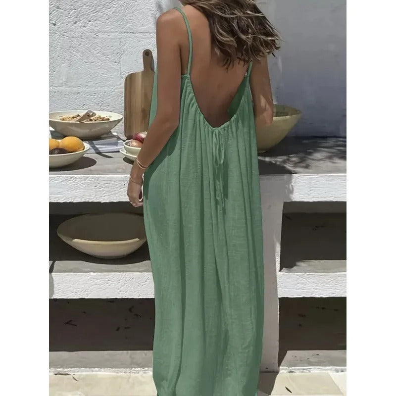 Women's Off-Shoulder Backless Loose Solid Color Dress European Fashion Variety shop