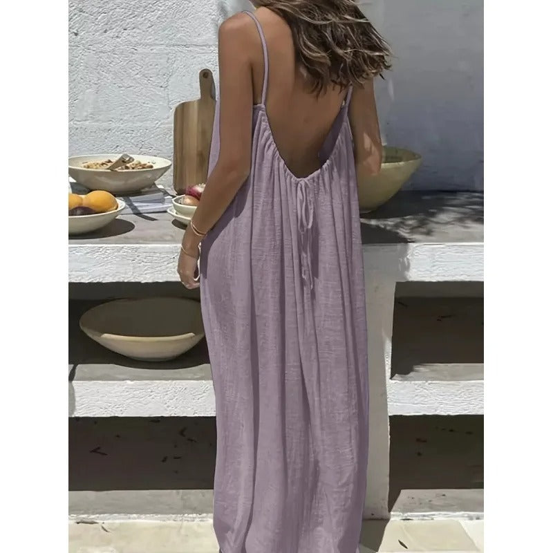 Women's Off-Shoulder Backless Loose Solid Color Dress European Fashion Variety shop